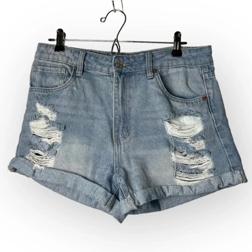 Aeropostale Light Blue Denim Distressed Mom Short